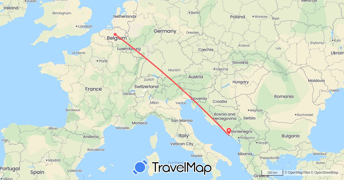 TravelMap itinerary: driving, hiking in Belgium, Croatia (Europe)